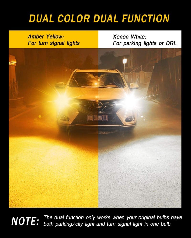 AUXLIGHT 7443 7444 992 T20 7443NA 7441 Switchback LED Bulbs 76SMD Chipsets White/Amber with Projector Replacement for Front/Rear Turn Signal Parking Daytime Running Lights/DRL (Pack of 2) - Image 1